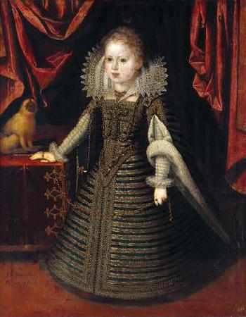 Juan Pantoja de la Cruz Infantin Anna (1601-1666), Konigin von Frankreich, Bildnis in ganzer Figur mit einem Lowenaffchen